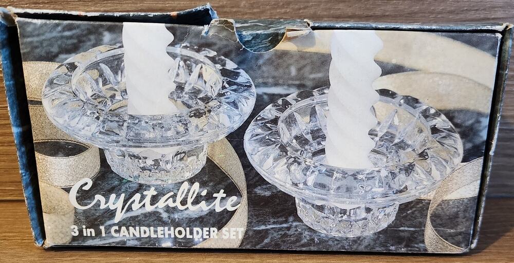 Crystallite 3 in 1 Candlerholder 2 Piece Set for Votive Stick Pillar Candle